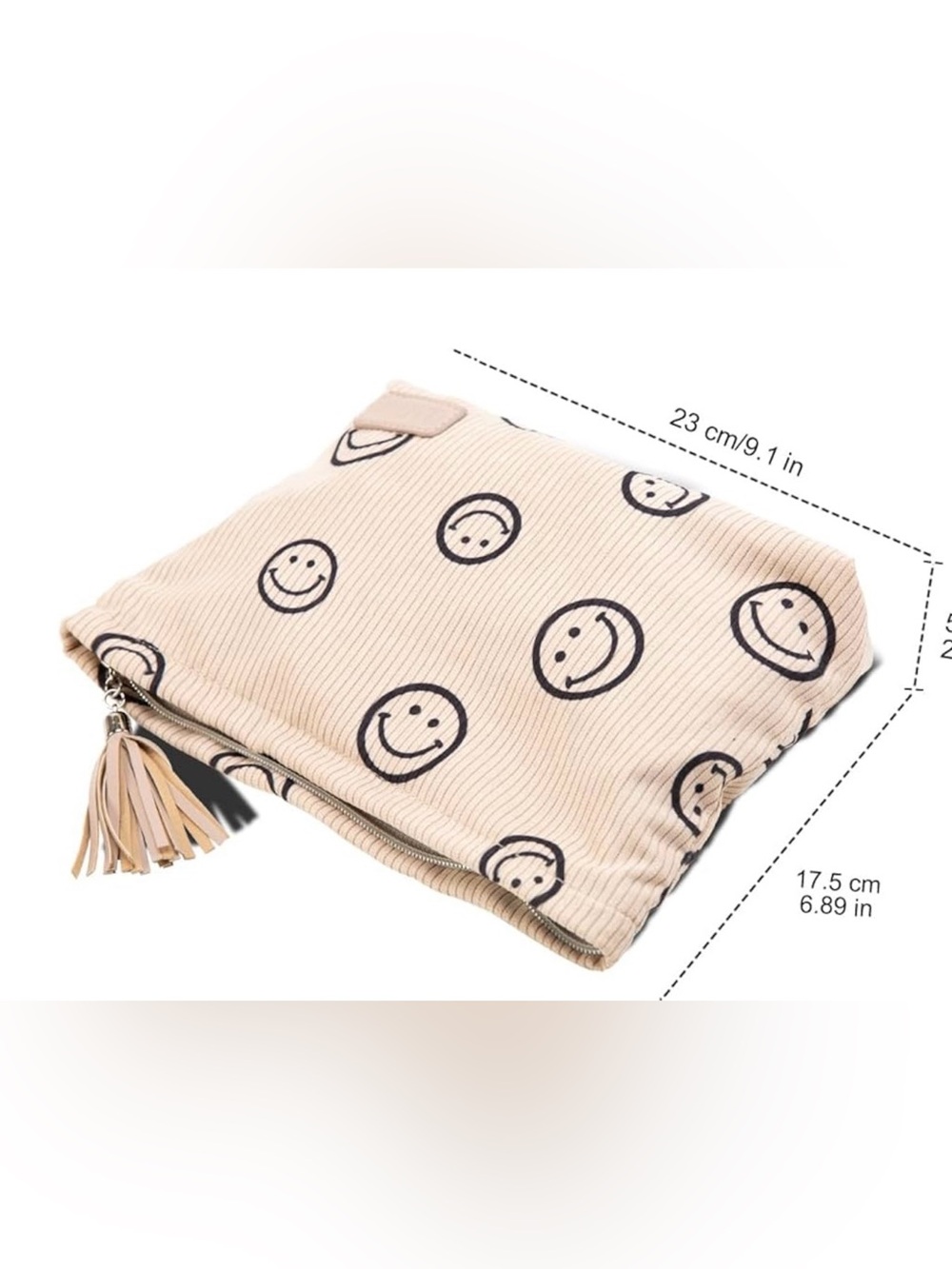 BOYATU Smiley Face Ribbed Corduroy Travel Makeup Bag: Machine Washable NIP - Picture 9 of 10